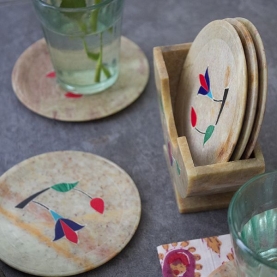 Indian marble coasters flowers x6