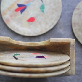 Indian marble coasters flowers x6