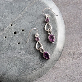 Boucles d'oreilles indiennes argent et améthystes