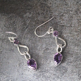 Indian silver and amethyst stones earrings