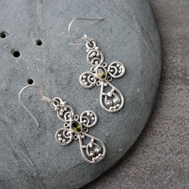 Indian silver and citrine cutstones earrings