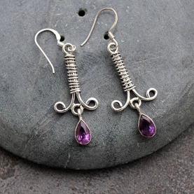 Boucles d'oreilles indiennes argent et améthystes