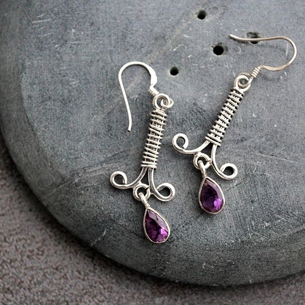 Indian silver and amethyst cutstones earrings