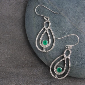 Indian silver and green onyx cutstones earrings