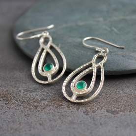 Indian silver and green onyx cutstones earrings