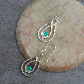 Indian silver and green onyx cutstones earrings