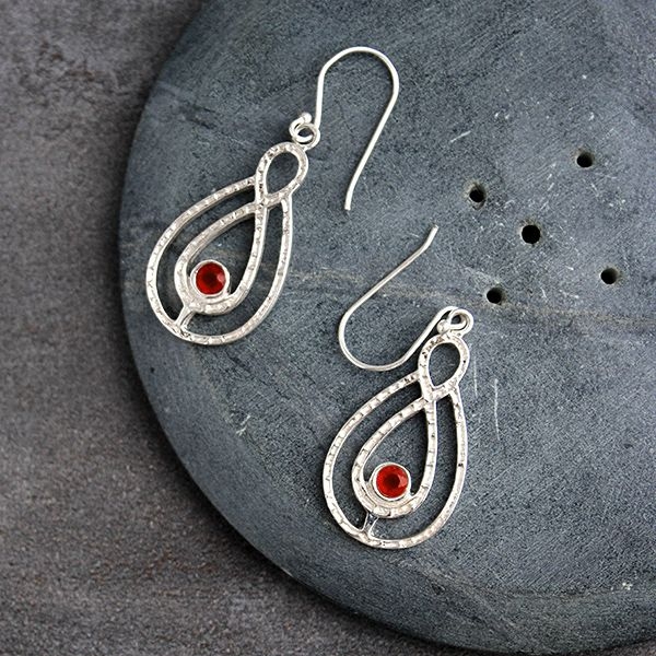 Indian silver and carnelian stone earrings