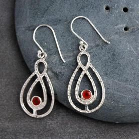 Indian silver and carnelian stone earrings