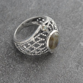 Bague indienne argent et labradorites T57