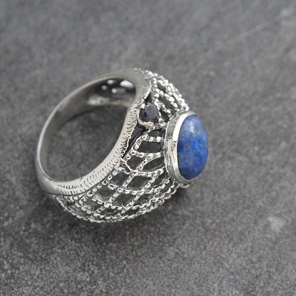 Bague indienne argent et lapis T59