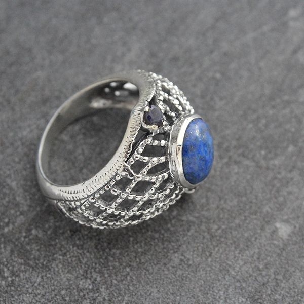 Indian silver and lapis stones ring S9