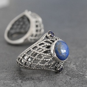 Indian silver and lapis stones ring S9