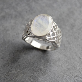 Bague indienne argent et pierre de lune T66.5