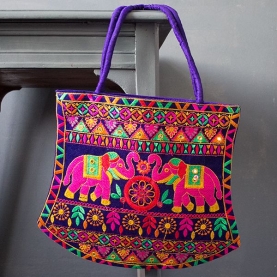 Indian handbag Funda elephants purple
