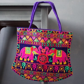 Sac à main indien brodé Funda éléphants violet