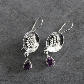 Indian silver and amethyst stones earrings