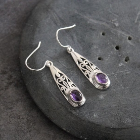 Indian silver and amethyst gemstones earrings