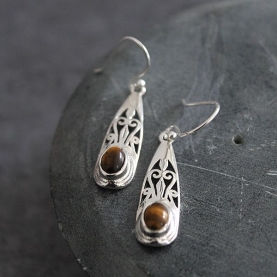 Boucles d'oreilles indiennes argent et œil de tigre