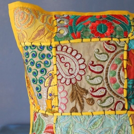 Housse de coussin patchwork jaune