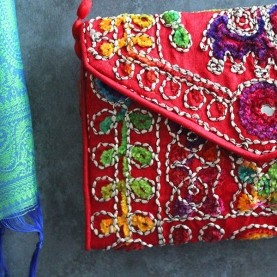 Indian handcraft small handbag Kuch red