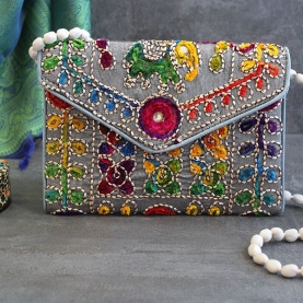 Indian handcraft small handbag Kuch grey