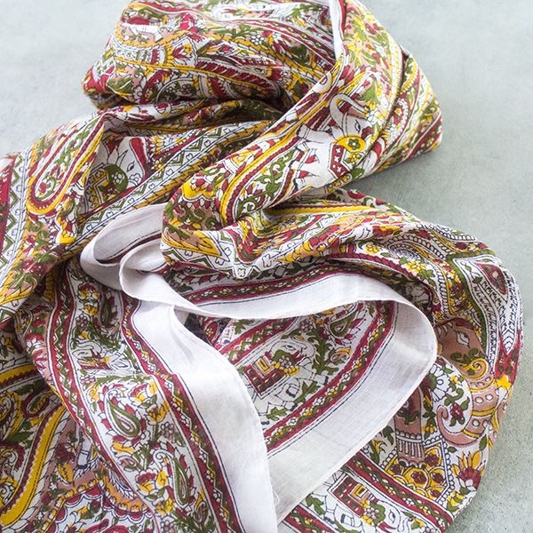 Indian printed coton scarf white and red