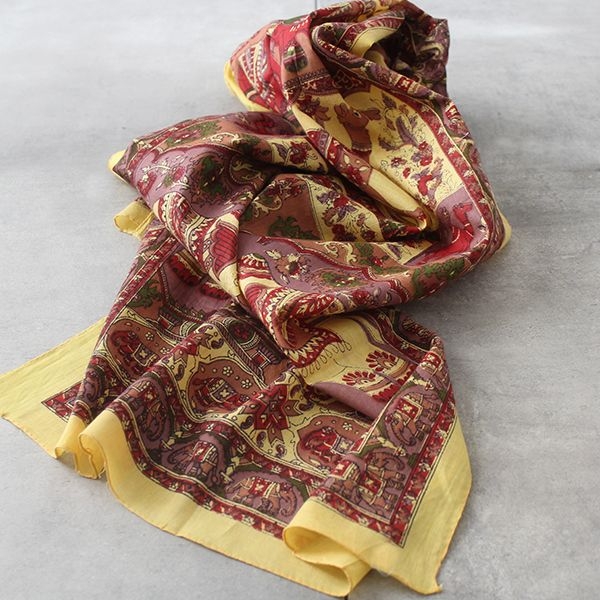 Foulard indien en coton imprimé jaune et violet