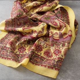 Indian printed coton scarf yellow and purple