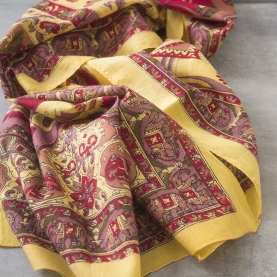 Indian printed coton scarf yellow and purple