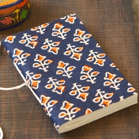Carnet indien artisanal en coton bleu et orange