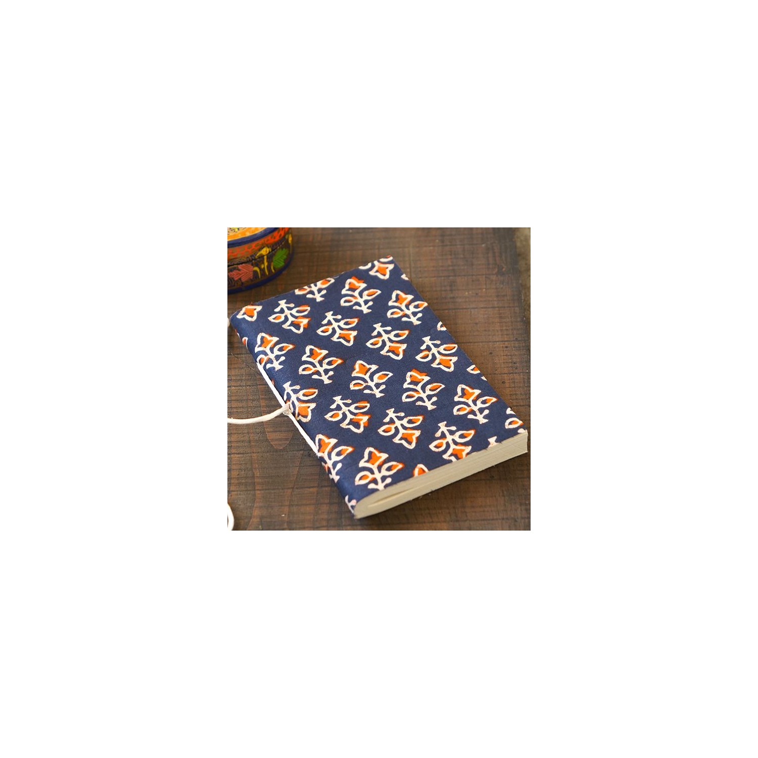 Carnet indien artisanal en coton bleu et orange