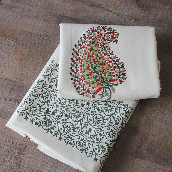 Indian printed cotton table cover red and green