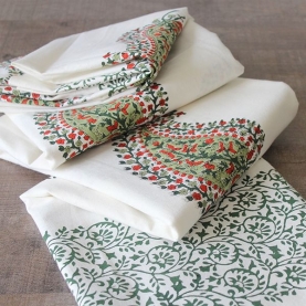 Indian printed cotton table cover red and green