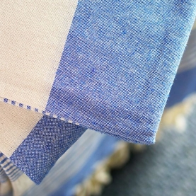 Couverture de canapé coton pur indien écru et bleu