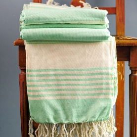 Couverture de canapé coton pur indien écru et vert