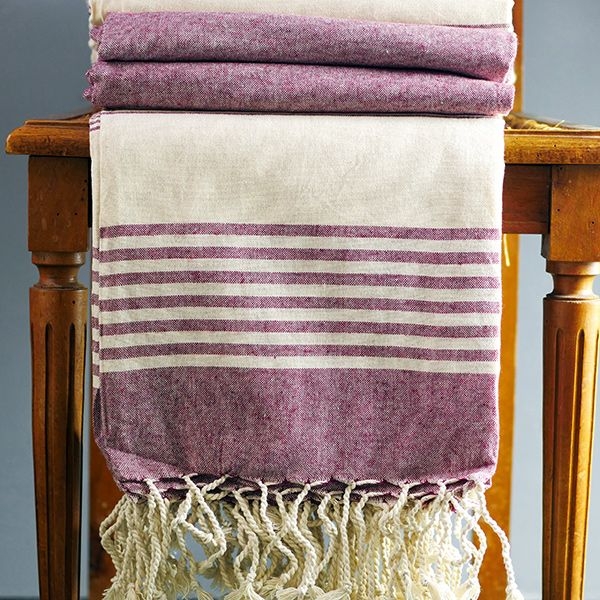 Couverture de canapé coton pur indien écru et violet
