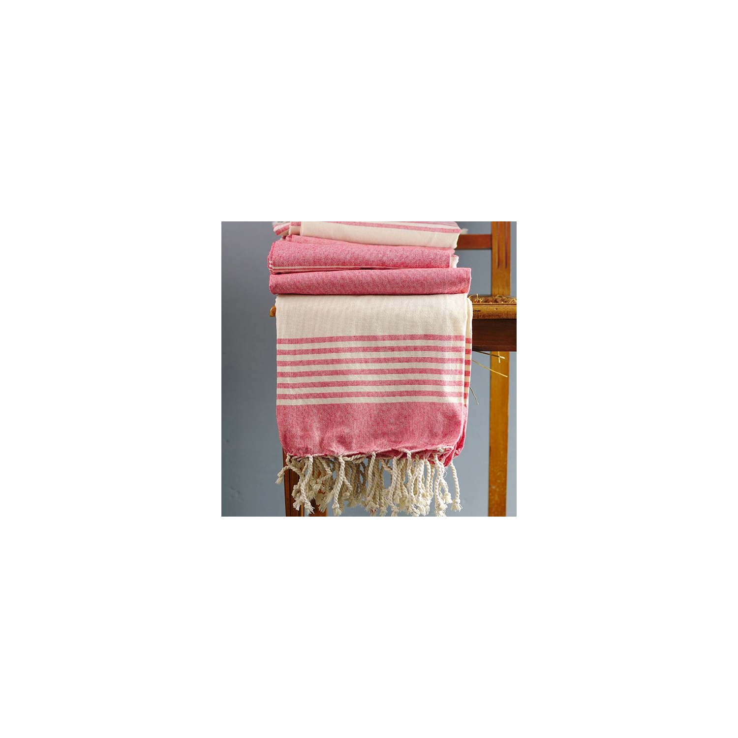 Couverture de canapé coton pur indien écru et rose