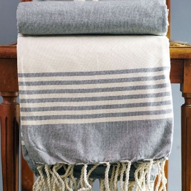 Couverture de canapé coton pur indien écru et gris