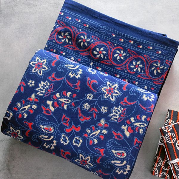 Indian printed bedsheet handicraft blue and red