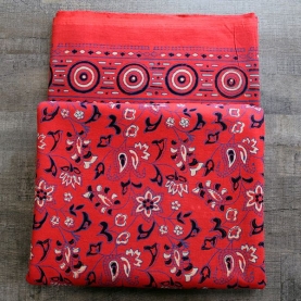 Indian printed bedsheet handicraft red and blue
