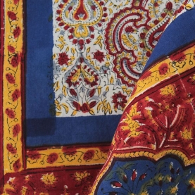 Drap de lit indien avec taies d'oreiller bleu et jaune