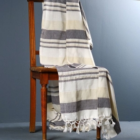 Indian handicraft cotton sofa throw white and brown