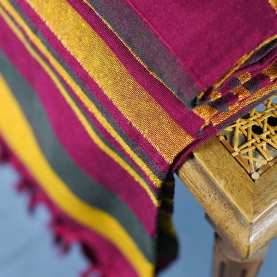 Indian handicraft cotton sofa throw maroon and yellow