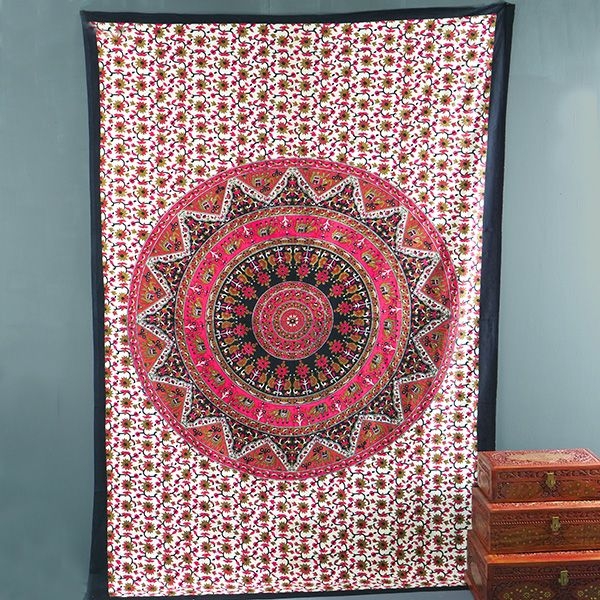Indian cotton wall hanging Mandala red and black