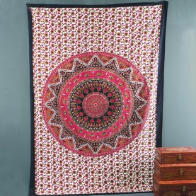 Indian cotton wall hanging Mandala red and black