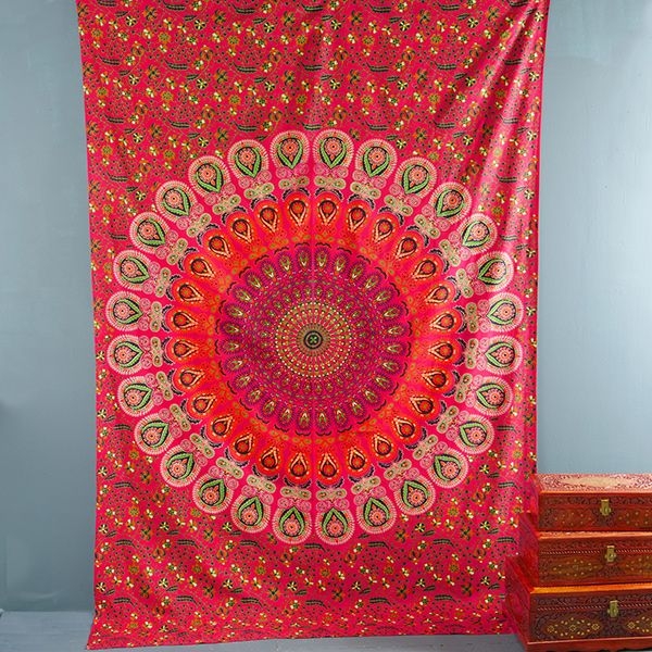 Tenture murale indienne Mandala rouge et orange