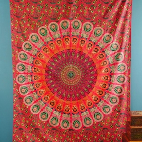 Indian cotton wall hanging Mandala red and orange