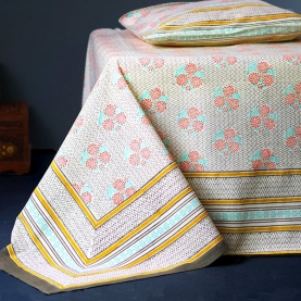Indian printed bedsheet + pillow Yellow and pink