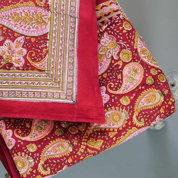 Indian printed bedsheet + pillow Maroon and pink