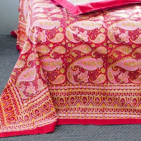 Indian printed bedsheet + pillow Maroon and pink